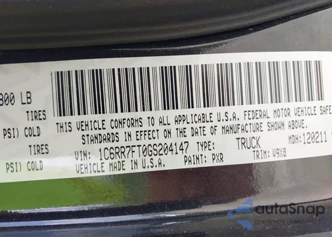 2016 Ram 1500 Tradesman z USA, uszkodzony, nr VIN 1C6RR7FT0GS204147